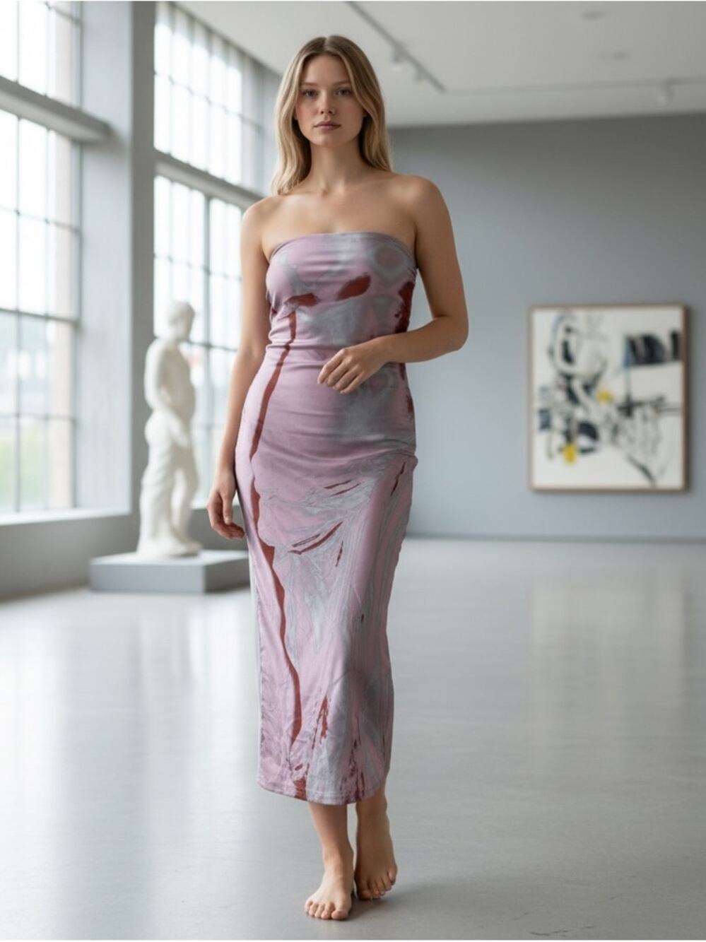 PRETTY LITTLE THING Women’s 0 PINK BODY PRINT SLINKY BANDEAU MIDAXI DRESS